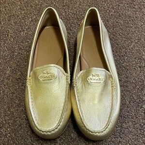Coach Metallic Gold Mary Lock Up Leather Loafers Women’s 9.5 - Unworn!